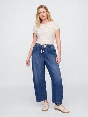 Gap Denim Pull On Barrel Leg Size Medium Dark Wash